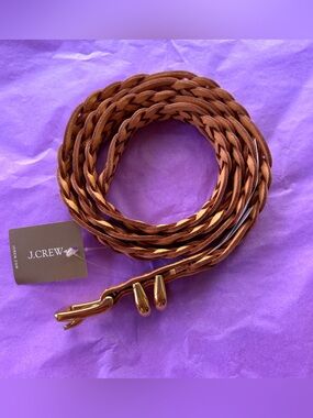 J. Crew Braided Tan Leather Wrap Belt with Gold Hardware